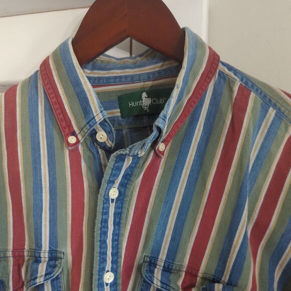 Vintage Hunt Club Long Sleeve Button Up Shirt Men's L (16-16.5) Vertical Stripes - Picture 10 of 13